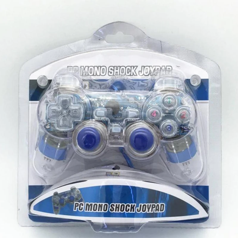 Синий прозрачный светодиодный проводной usb геймпад полное колебание игровой