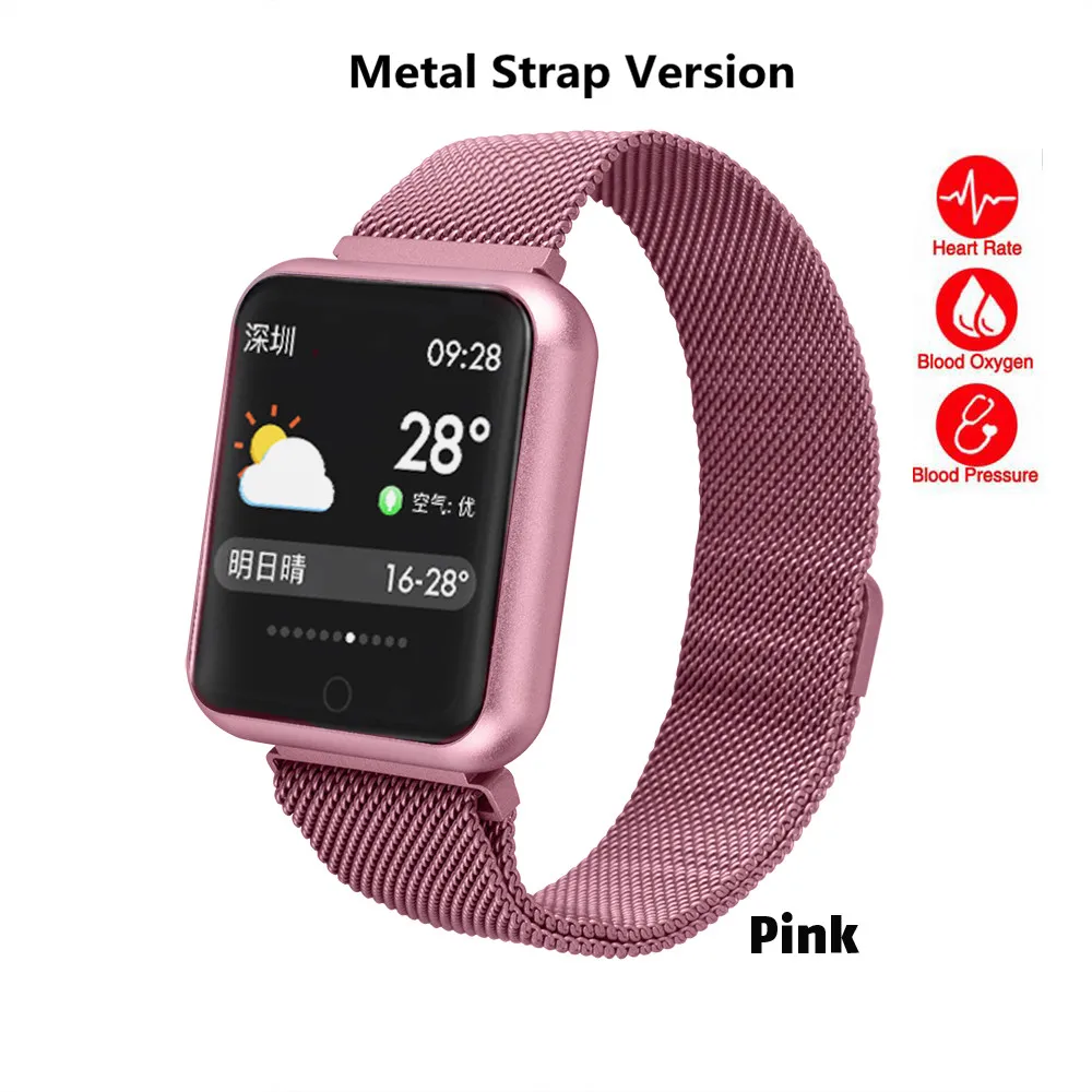 metal pink P68 Смарт-часы браслет IP68 водонепроницаемый мульти-спортивный режим Браслет Смарт-напоминание Пульс смарт-браслет приложение многоязычный - Цвет: metal pink