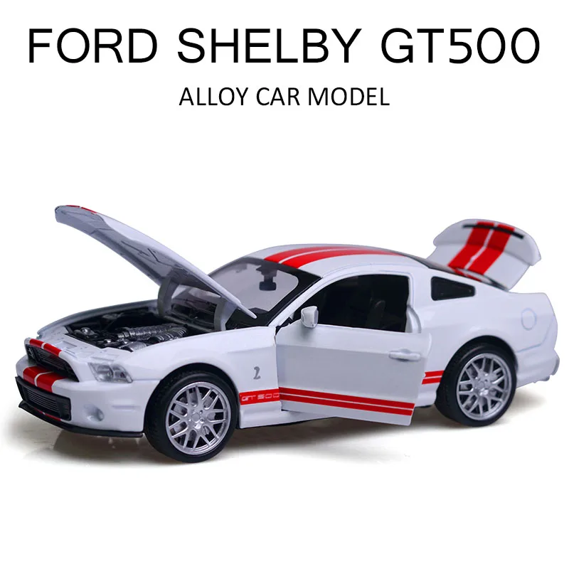 1:32 Ford Shelby GT500 Diecasts& Toy Vehicles модель автомобиля со звуком и светильник коллекция автомобиля игрушки для мальчика Детский подарок - Цвет: Белый