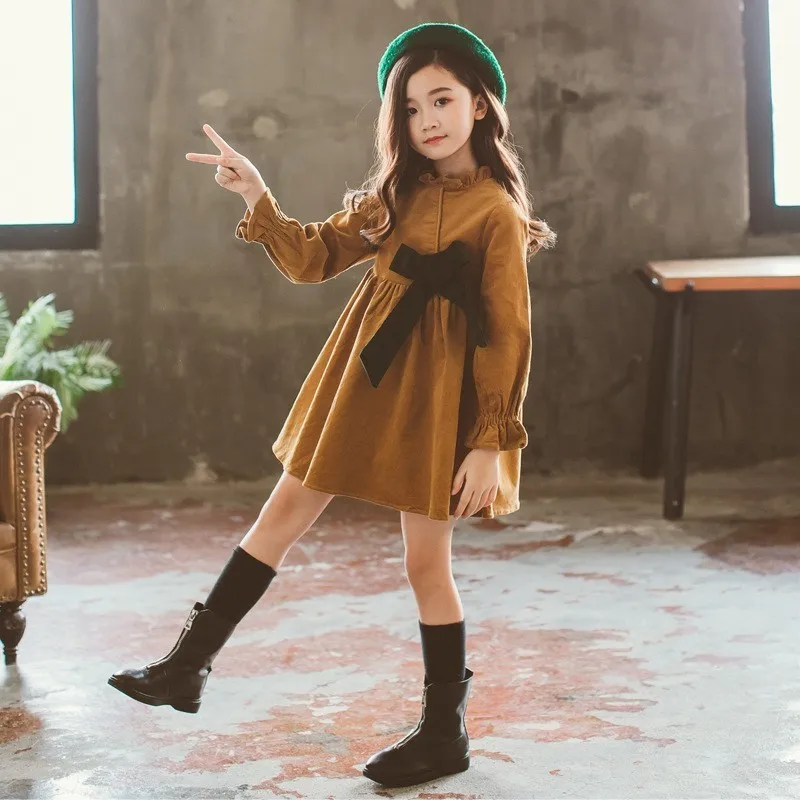 Платье принцессы для больших девочек осенняя одежда с длинными рукавами и бантом