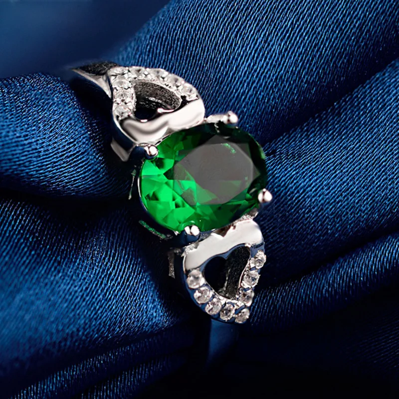 Женское Обручальное кольцо из стерлингового серебра 925 пробы с зеленым овальным