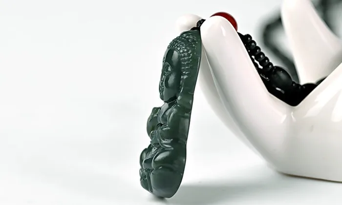 Ожерелье Из Натурального темно зеленого камня с подвеской в виде Будды амулета