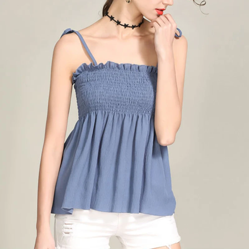 Милые шифоновые топы с рюшами для девочек 2018 сексуальные эластичные Топы на