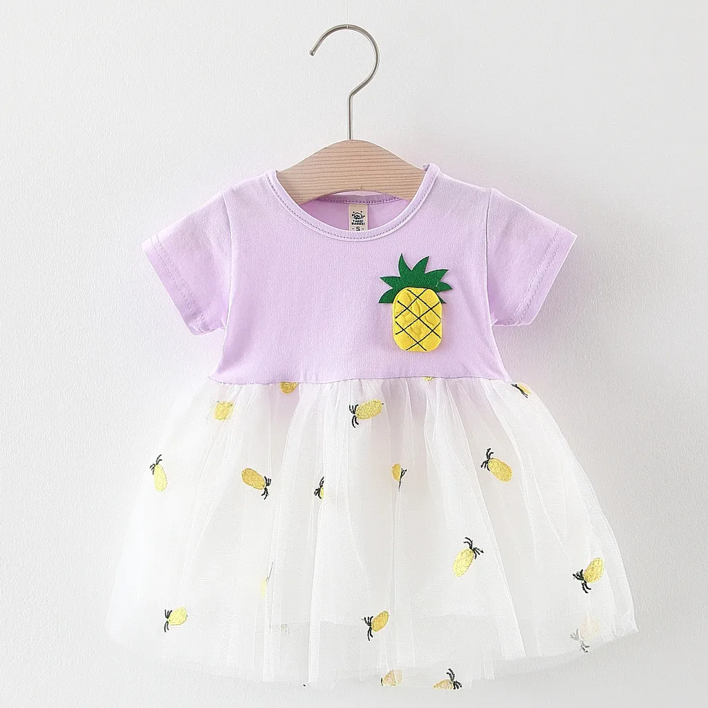 Платье принцессы из фатина в стиле пэчворк с изображением ананаса для малышей