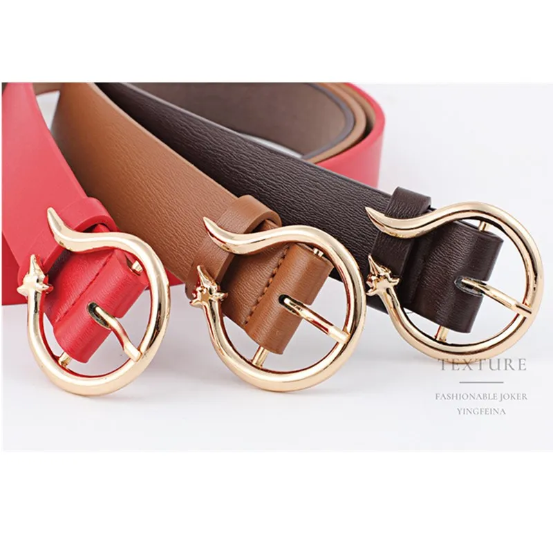 Женский ремень из искусственной кожи с круглой металлической пряжкой