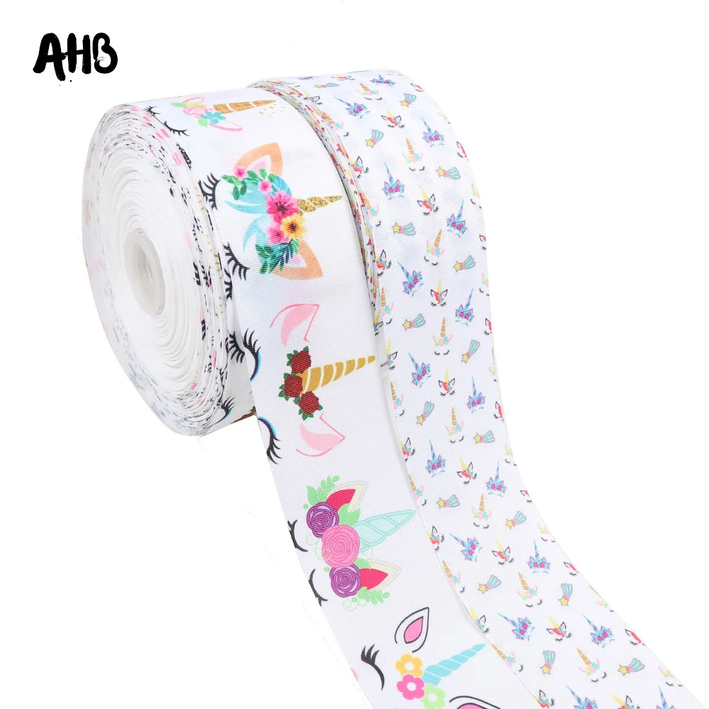 AHB 5Y/лот Grosgrain лента 75 мм Единорог печатная для банта Рождество Новый год подарки