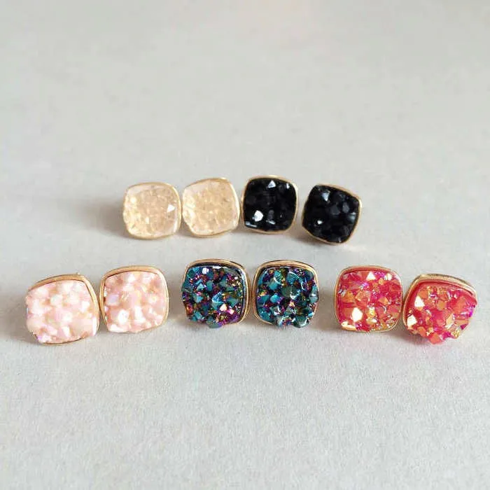 Квадратные маленькие серьги Druzy для женщин, большое количество ювелирных изделий, тренд