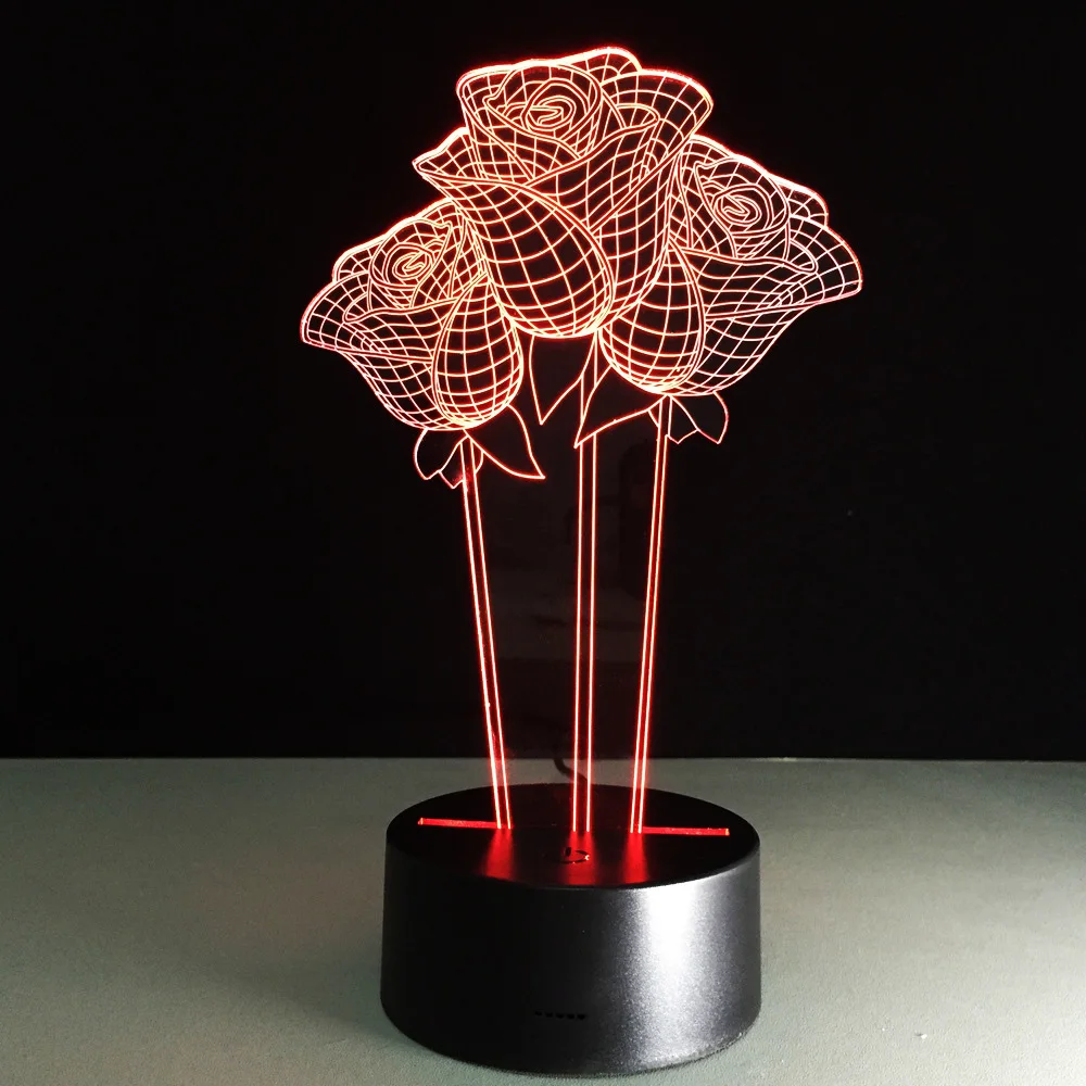 Розы 3D LED ночь День святого Валентина подарки настольная лампа Led Настольная