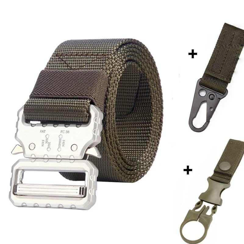 belt and 2 hook Спортивный Повседневный ремень военный тактический нейлоновый с металлической пряжкой Cinturon Homme джинсы холщовый ремень мужской поясной ремень Охотничьи аксессуары - Цвет: belt and 2 hook