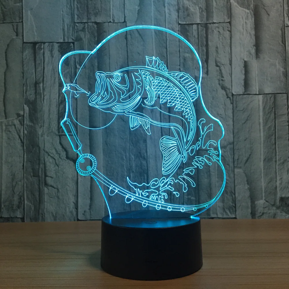 Рыбками 3D светодиодный светильник 7 цветов изменить USB зарядка сенсорная кнопка