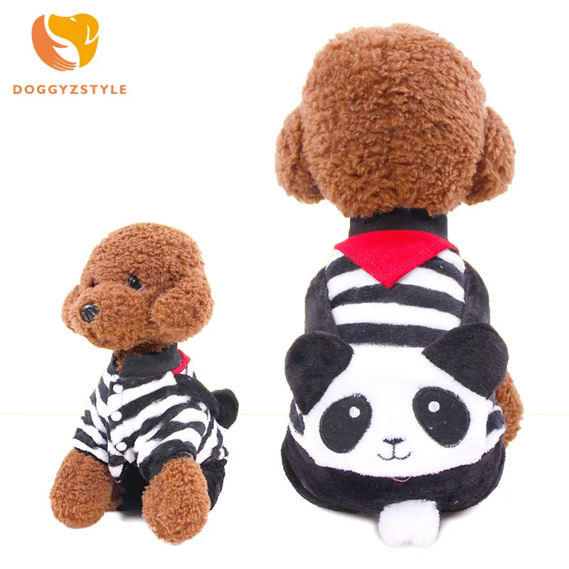 Теплый флис Собака Комбинезон Щенок толстовка Симпатичные полосой панда Дизайн
