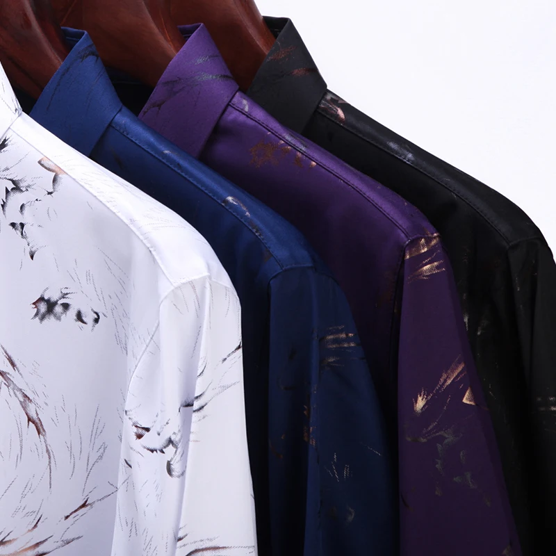 MIACAWOR Casual Shirt Men Autumn Fashion Print Dress Long Sleeve Shirts Slim Fit Camisa Masculina Clothes C526 | Мужская одежда