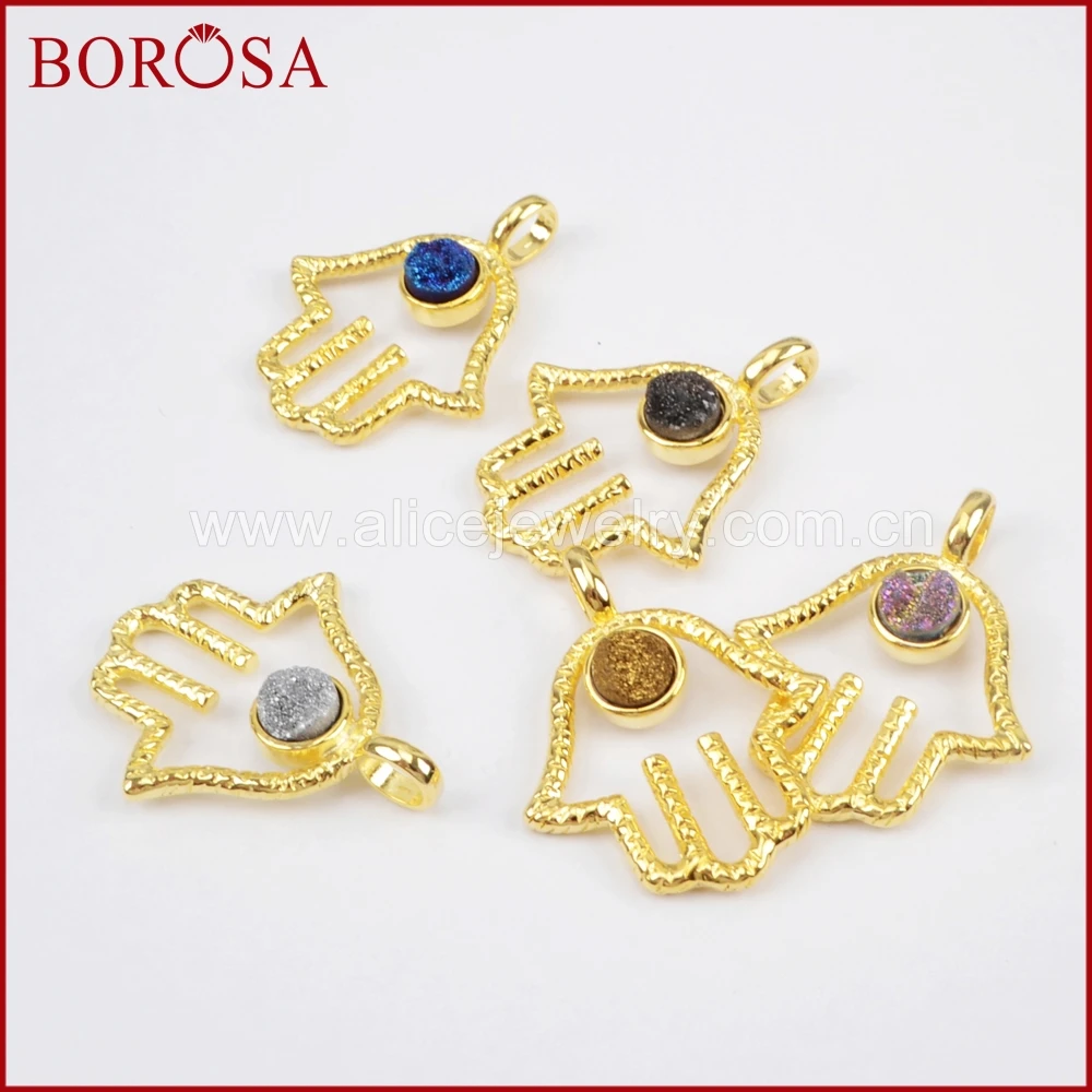 BOROSA 6 шт./лот подвеска с золотым ободком Хамса ручной Шарм Друза титана
