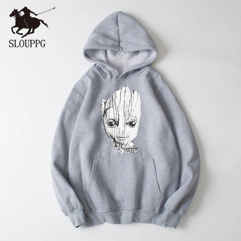 SLOUPPG Новинка 2018 модные толстовки мужские с принтом I'm Groot повседневные