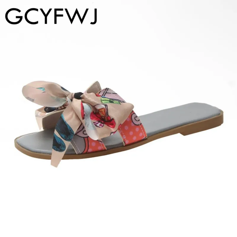 GCYFWJ/женские шлепанцы коллекция 2019 года сезон лето разноцветная лента с бантом