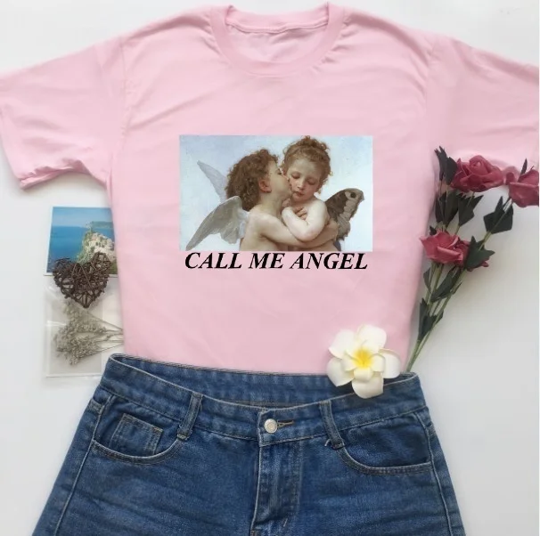 Женская футболка Fashionshow-JF с надписью Call Me Angel картина маслом хипстерская Kiss белый