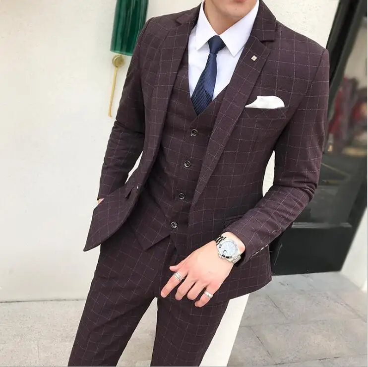 Новинка мужские смокинговые костюмы (пиджак + брюки жилет) приталенный