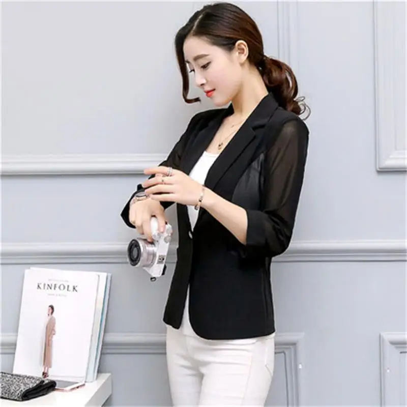 

Small suit female seven-point sleeve short coat summer thin section mesh shawl spring and autumn ladies fashion Blazers