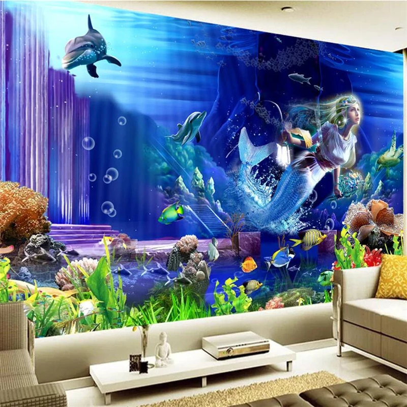 Wellyu красивый подводный 3d дворец Русалочка ТВ фон Большое Настенное панно на