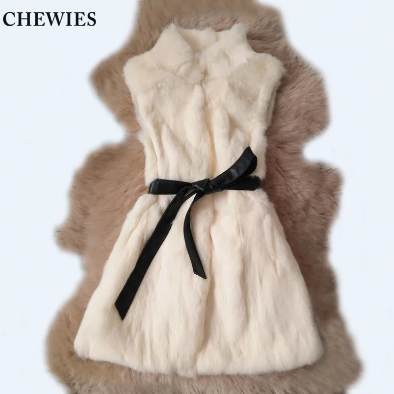 

Autumn Lady Genuine Natural Fur Rabbit Fur Vest Mandarin Collar Winter Women Fur Waistcoat Female Outerwear Coat Gilet Full Pelt