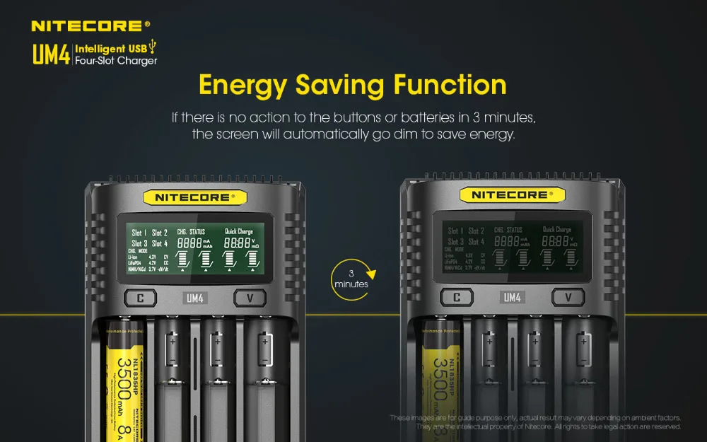 NITECORE UM2 UM4 SC4 для Li-Ion IMR LiFePO4 Ni-MH(NiCd) 18650 17650 17670 21700 14500 батареи USB QC зарядное устройство