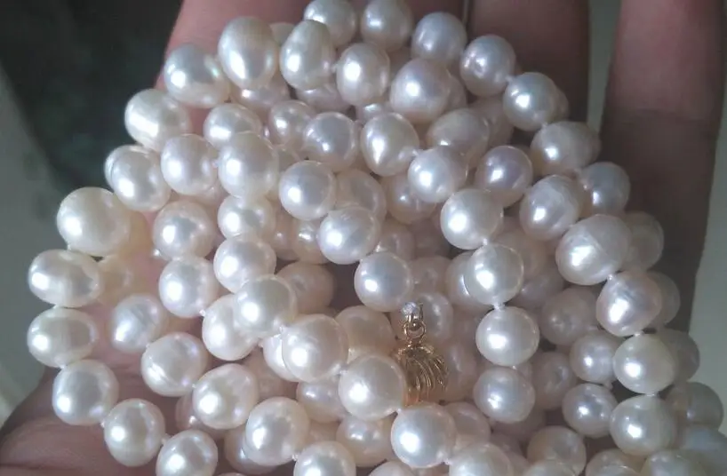 Красиво! Колье и серьги из натурального белого жемчуга Akoya набор длинных 50 &quot7-8 мм