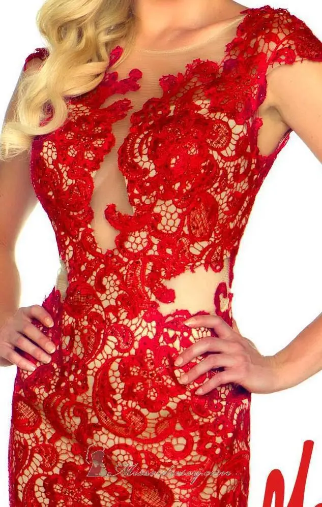 Free Shipping 2012 Cap Sleeves Red Lace Drop Waist Chiffon Ladies Evening Prom Dress | Свадьбы и торжества