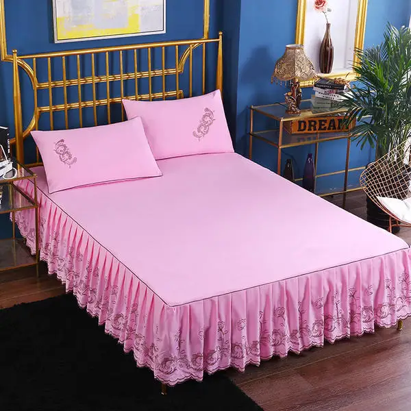 1 шт. Вышивка кровать юбка постельное белье комплект принцесса постельные