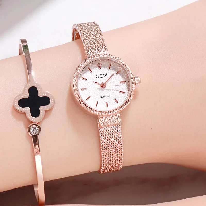 Rosegold white GEDI кварцевые женские часы лучший бренд класса люкс розовое золото для женщин часы браслет для дам Наручные Montre Femme Relogio Feminino - Цвет: Rosegold white