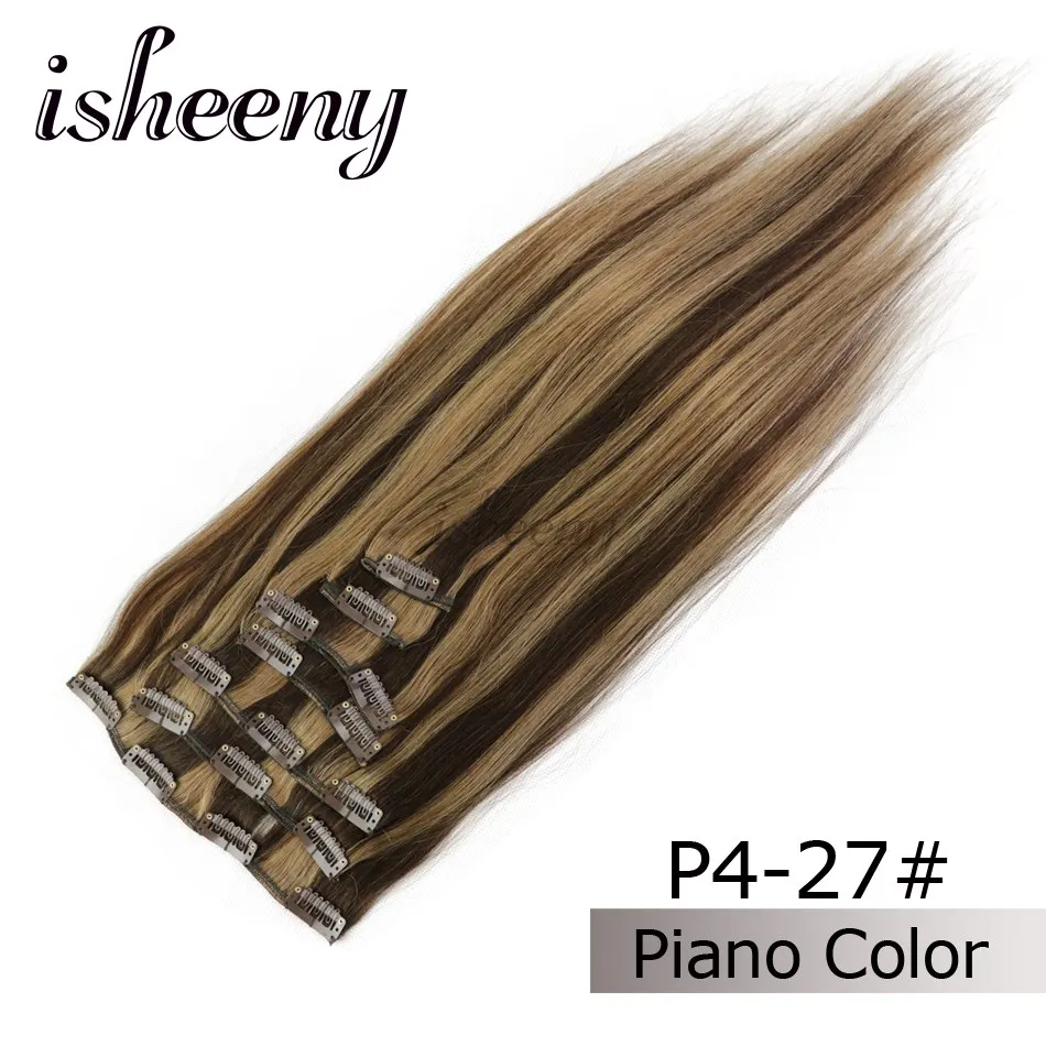 Isheeny 1"-22" человеческих волос клип в наращивание волос 7 шт./компл. 613# блондин человеческие волосы прямые волосы