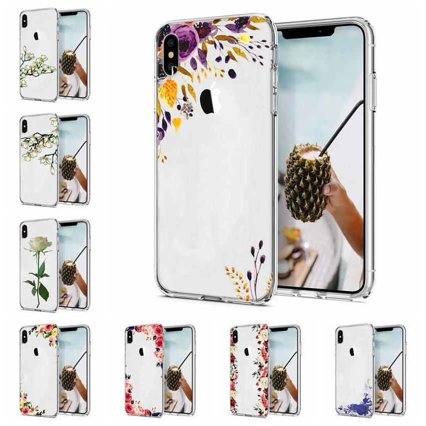 Чехол для телефона чехол iPhone X XS XR с цветком розы листья силиконовый iphone 6 S 7 8 Plus 10