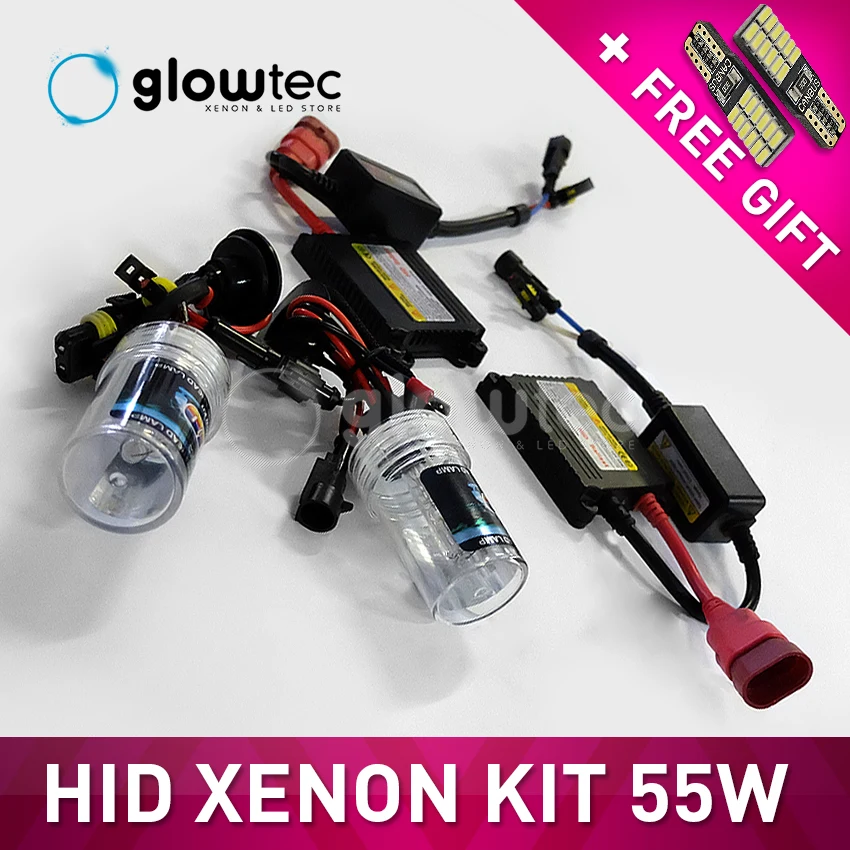GLOWTEC 55 Вт HID комплект ксеноновых передних фар Тонкий Балласт DC light H7 H3 H8 H9 H11 9005 9006