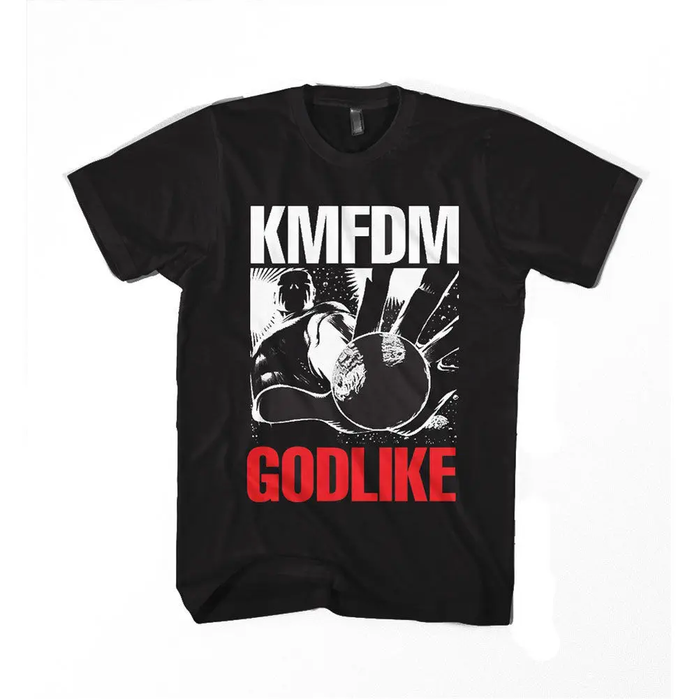 Мужская приталенная футболка KMFDM похожая на Богу черная с 3D рисунком мужские