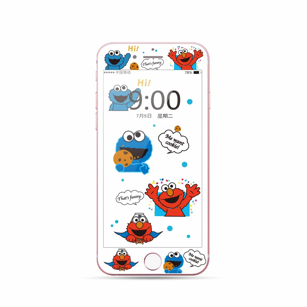 Закаленное защитное стекло для экрана с единорогом для iPhone 7, 8 Plus, 6, 6 S Plus, Elmo Cat, милый мультяшный котенок, 3D, 9 H, HD, полное покрытие, пленка SJ40