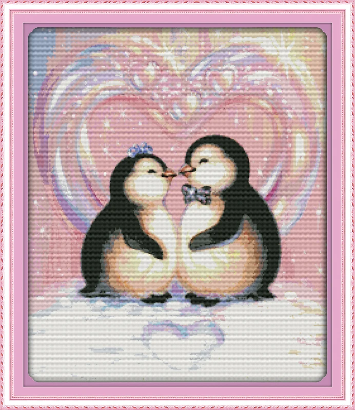 Набор для вышивки крестиком love of penguins 14ct 11ct предварительно штампованный холст