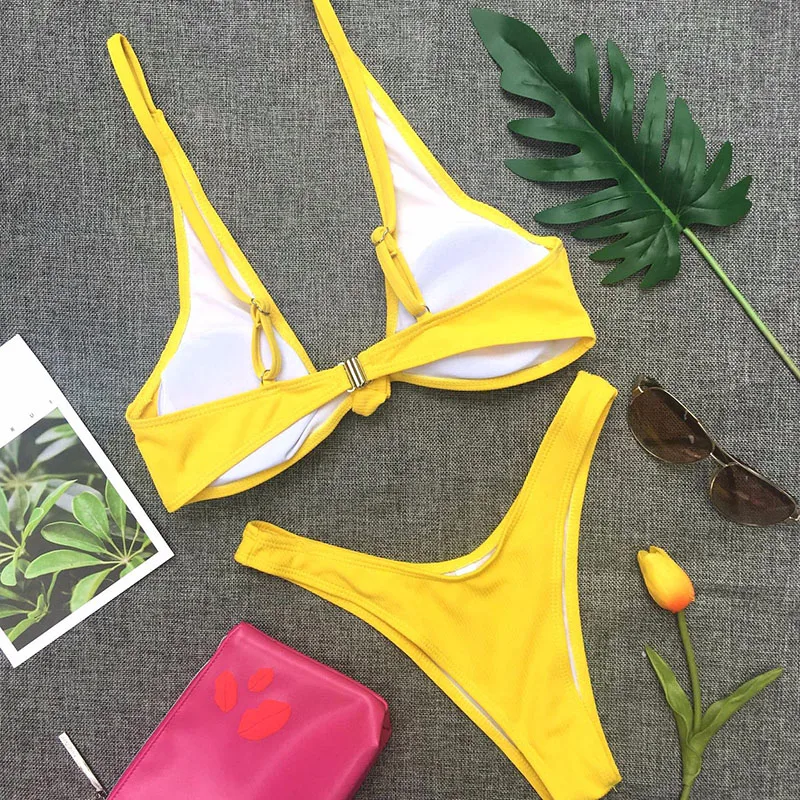 Solid Tied Bandage Women Sexy Bikini Sets Push Up Bow High Quality Swimwear Biquini Padded Adjustable Straps Maillot de bain M29 |