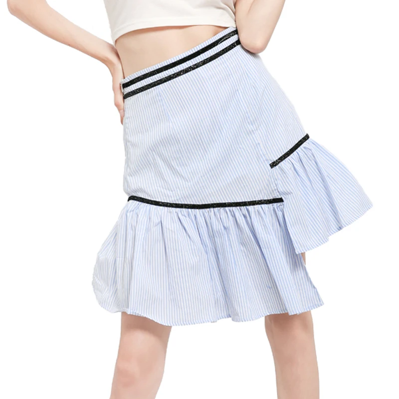 Roy поклонников модные летние женские юбка в полоску выше колена оборками Сладкий