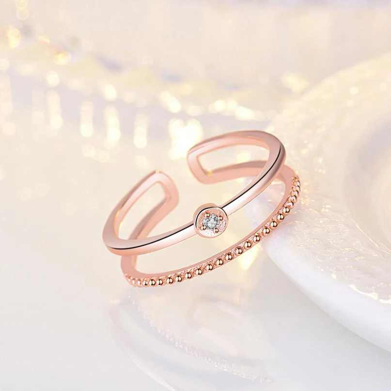2019 New Rose Gold Double Opening Ring for Women's Crystal Zircon Engagement Rings Fashion Jewelry | Украшения и аксессуары