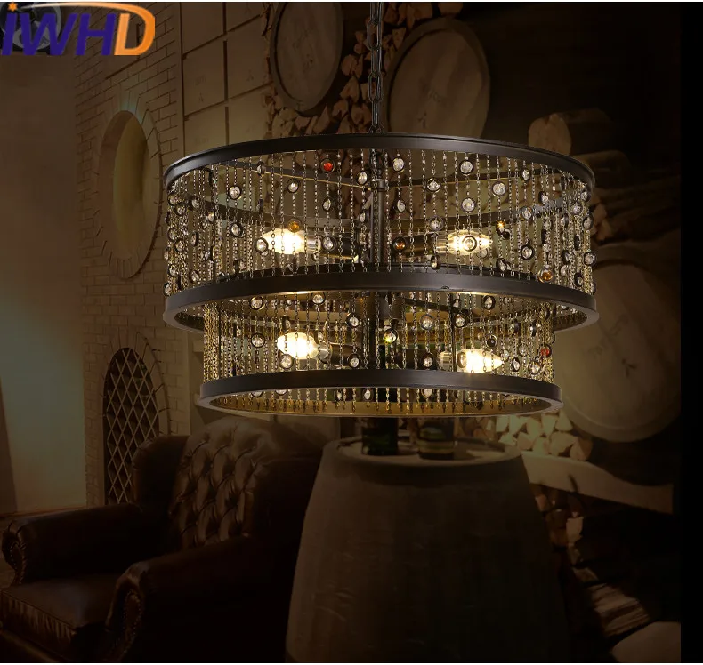 구매 Iwhd 빈티지 Rrtro 산업용 Led 펜던트 조명 스타일 로프트 거실 매달려 램프 크리스탈 행글 램프 바 서스펜션 조명기구