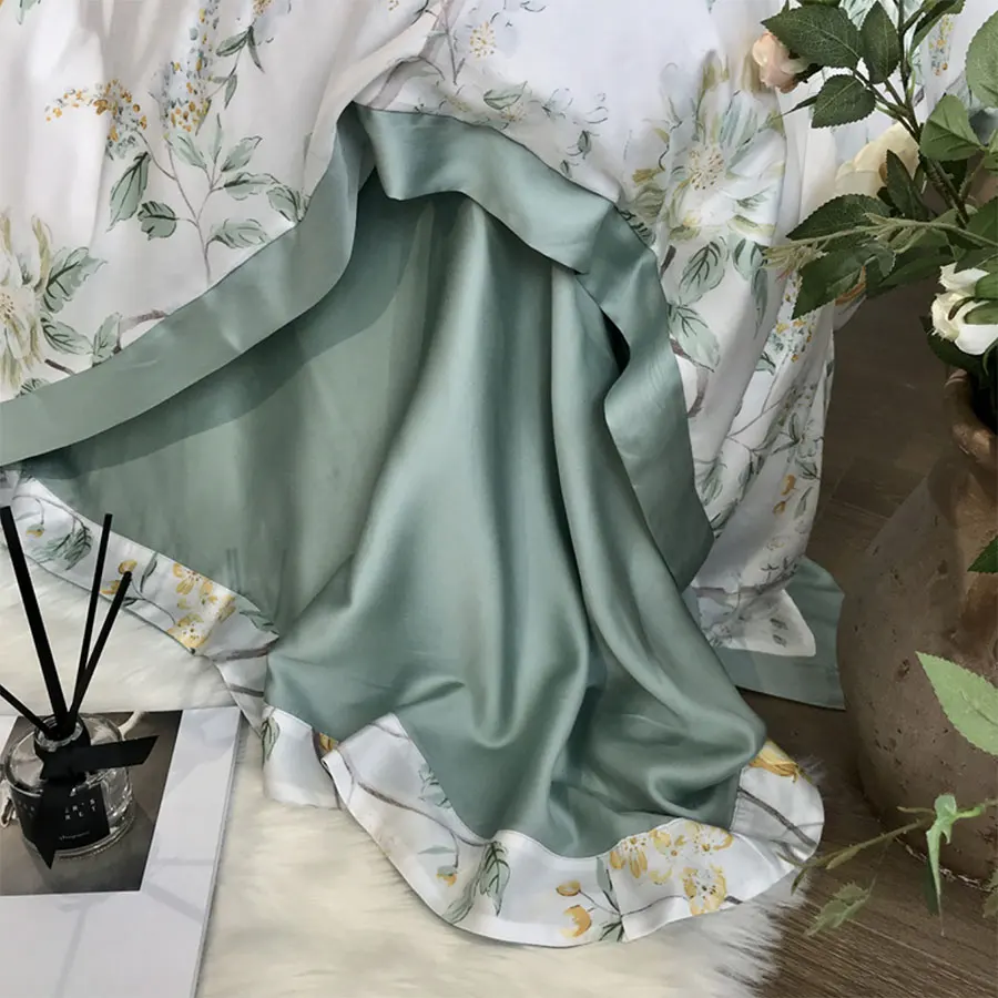 売却 ヨーロッパアメリカ寝具セット十代の子女の子、フル、クイーン、キンググリーン黄色ダブルホームテキスタイルベッドシート枕ケースキルトカバー