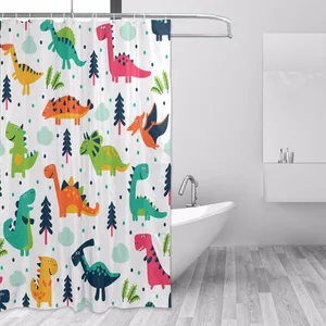 Декоративные занавески для душа и ванной комнаты, занавески из 100% полиэстера с мультяшным рисунком динозавров, водонепроницаемые занавески для душа