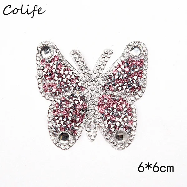 Розовый DIY Butterfly Elegant Iron Patches For Clothing Sew On Sequin Applique With Rhinestone Dress Patches Decals Bag - Цвет: Розовый