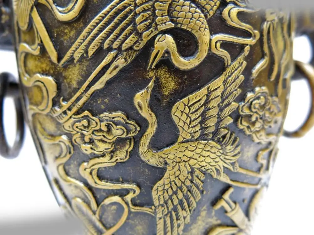 13 &quotКитай латунь тонкой работы лаки Два краны восьми сокровищ Вазы Скульптуры |