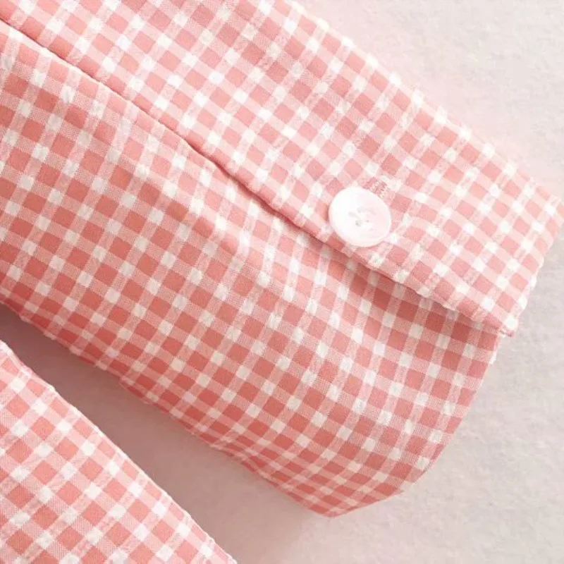 NSZ Women Pink Plaid Blazer Long Sleeve Checked Office Jacket Ladies Work Business Coat Outerwear | Женская одежда