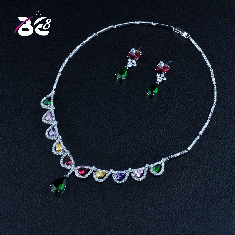 

Be 8 Newest Luxury Sparking Brilliant AAA Cubic Zircon Clear Necalace Earring Wedding Bridal Jewelry Sets Dress Accessories S361