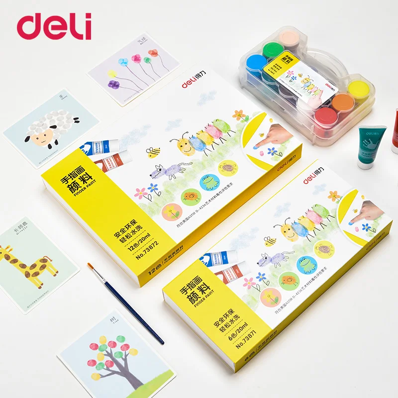 Deli 6/12 цветов краска для пальцев экологически чистый нетоксичный моющийся Набор