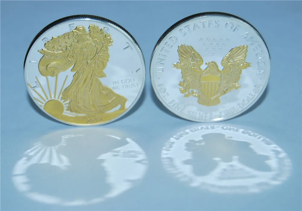 Gold 2013 американская золотая монета/серебряная монета, один доллар, Орел, высокое качество, копия 1 Трой унций, монета,+ американский Серебряный Орел 1 унция - Цвет: Gold