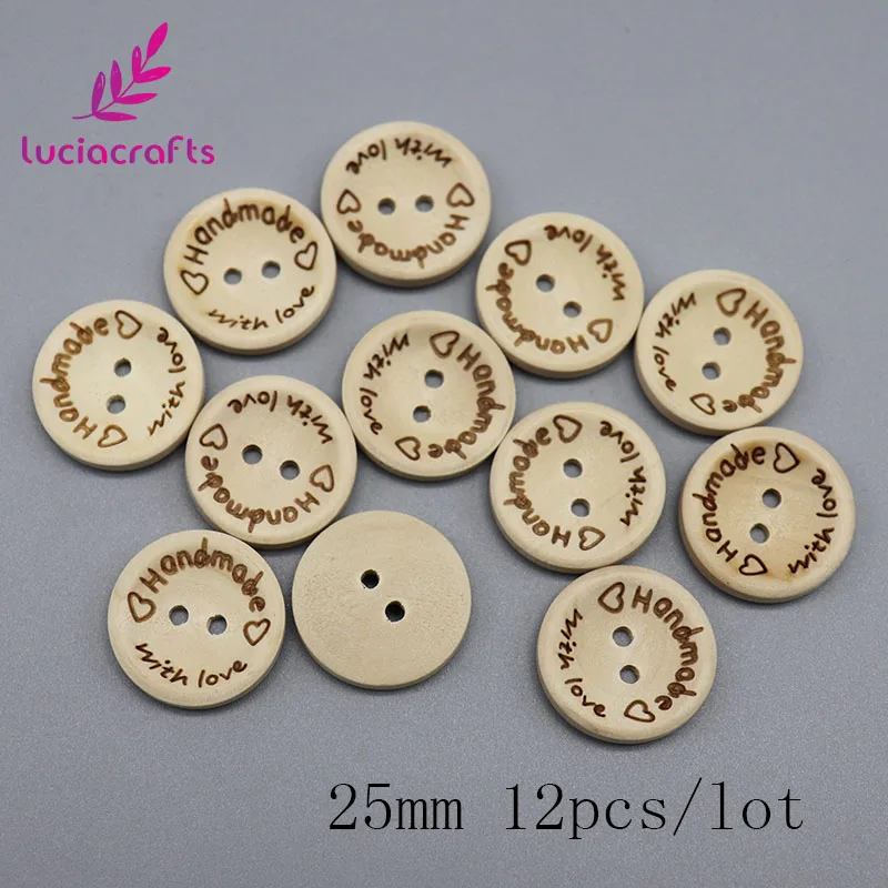 25mm 12pcs Lucia crafts 2 отверстия ручной работы с любовь круглые деревянные пуговицы скрапбук шитье DIY натуральная пуговица аксессуары для одежды E0110 - Цвет: 25mm 12pcs