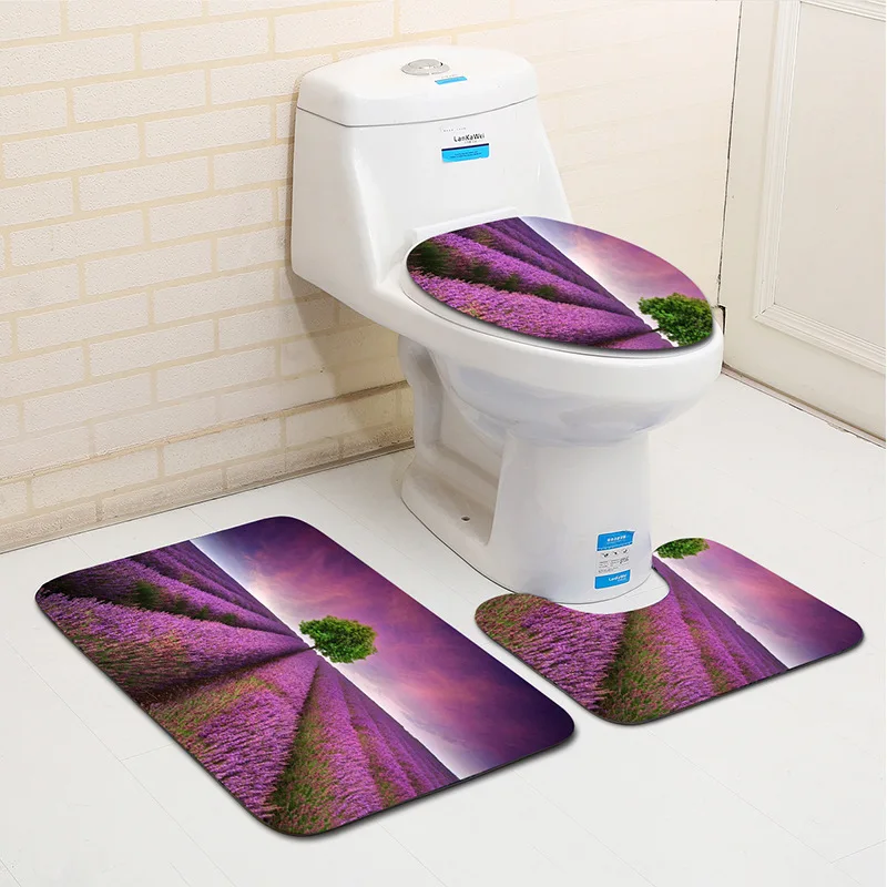 free shipping 3pcs purple ball flower banyo bathroom carpet toilet u bath mat set non slip pad tapis salle de bain alfombra bano free global shipping