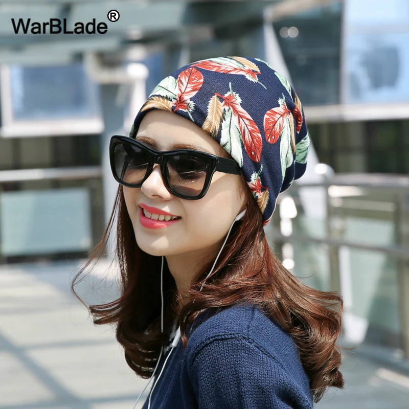 WarBLade New Women Hat Adult Spring Autumn Two Used Scarf Hats Casual Leaves Fashion Women's Cap Female Beanies Skullies Bonnet images - 6